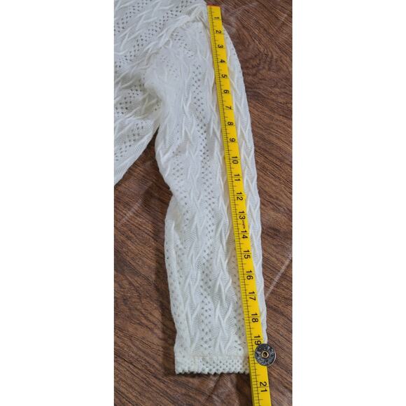 Vintage 60s 70s K-Mart Women's LG 40 Knit Cardigan Grandma Eyelet Ivory - Picture 8 of 8